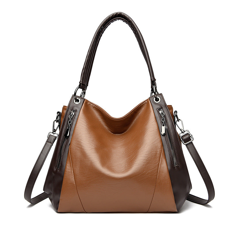Women's Soft Leather Tote Bag - Urban Minimalist Shoulder Bag with Multiple Compartments
