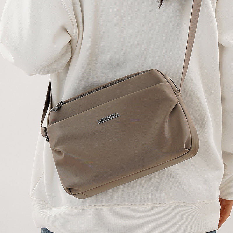 Women's Casual Multi-Compartment Crossbody Bag – Fabric Shoulder Bag with Patchwork Detail