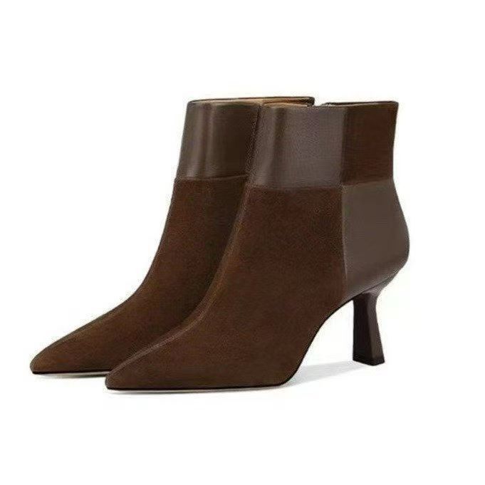 Women's Stiletto Ankle Boots - Pointed Toe High Heel Booties with Side Zipper