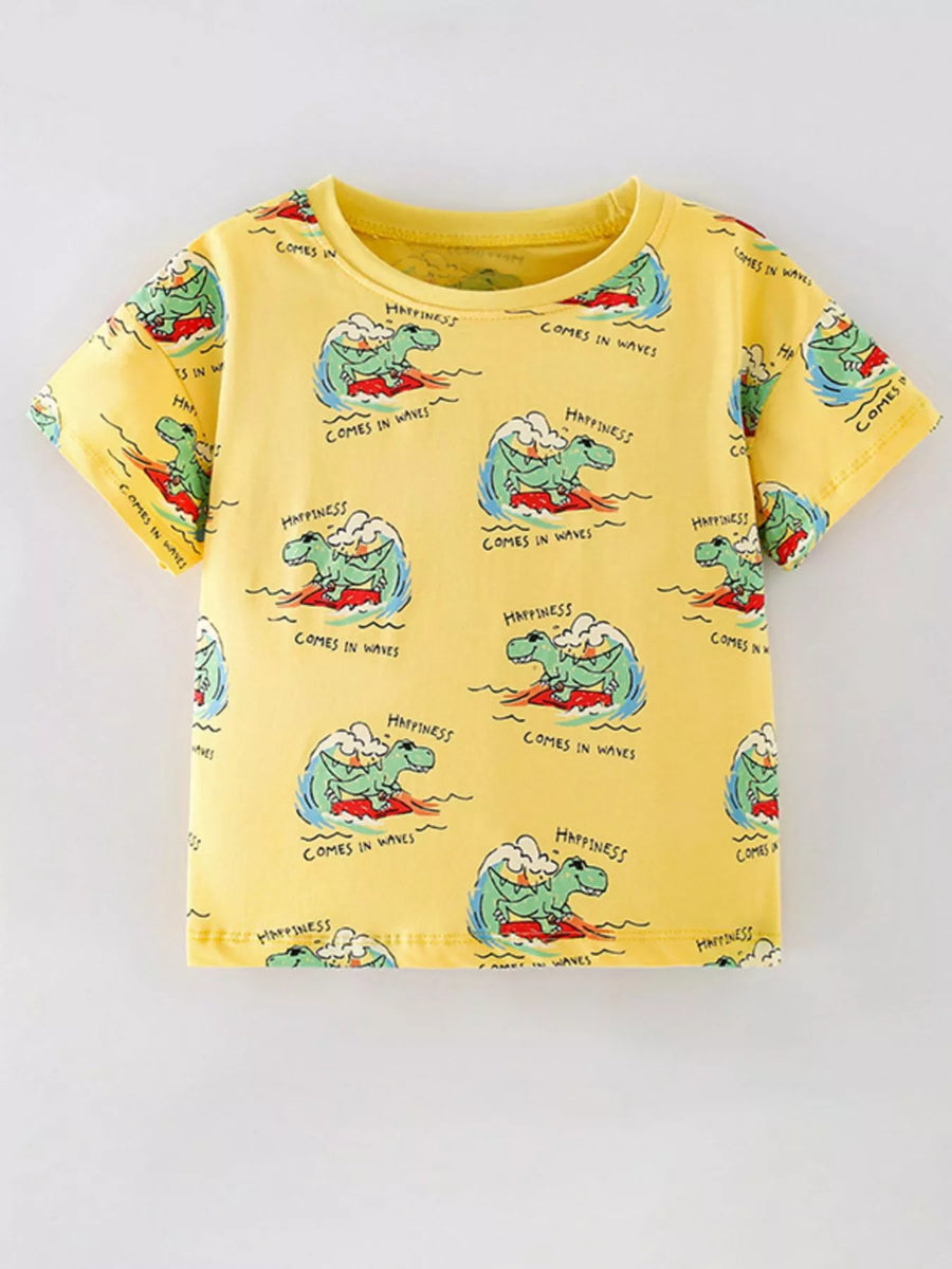 Printed Cotton-Blend Crewneck T-Shirt — Yellow