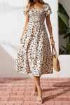 Beige square-neck ruffle-sleeve midi dress — alternate product view 5