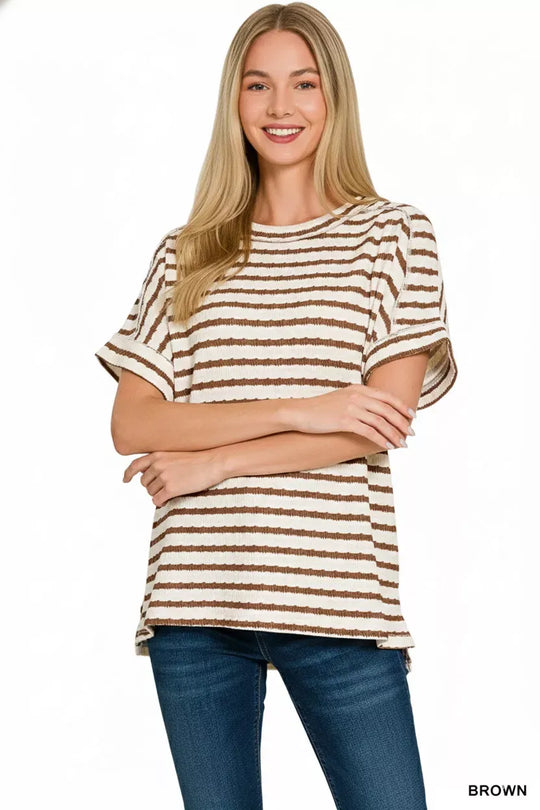 Another view: Stripe Jacquard Round-Meck Tee