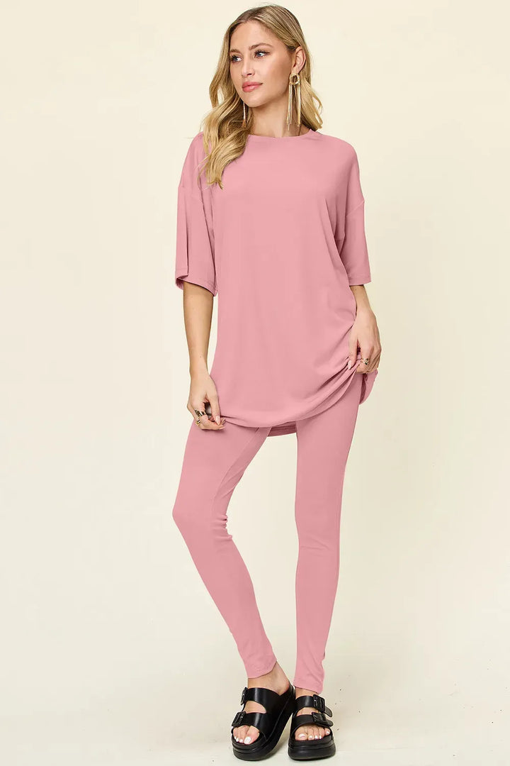 Drop-Shoulder T-Shirt & Leggings Set — Full Size