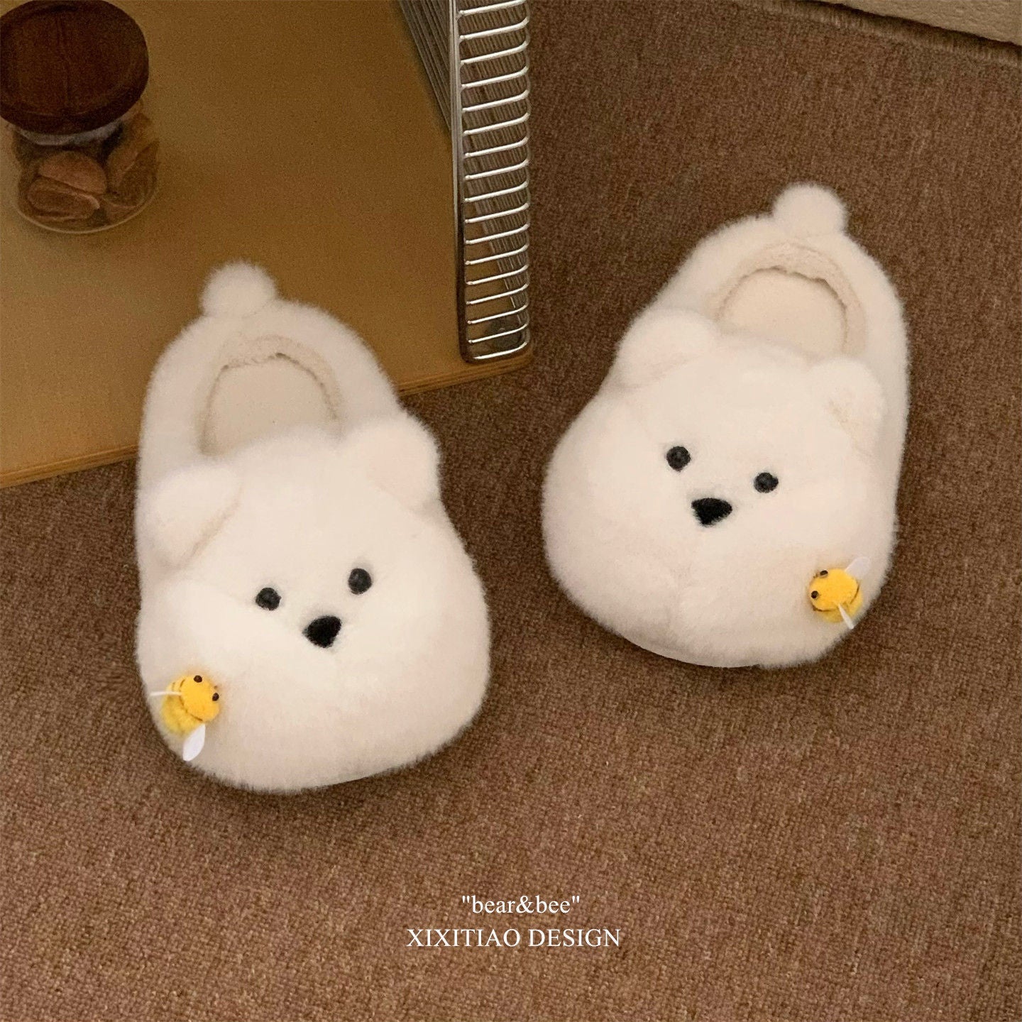 Chubby Bee Bear Slippers - Cute Cartoon Indoor House Shoes for Women & Men
