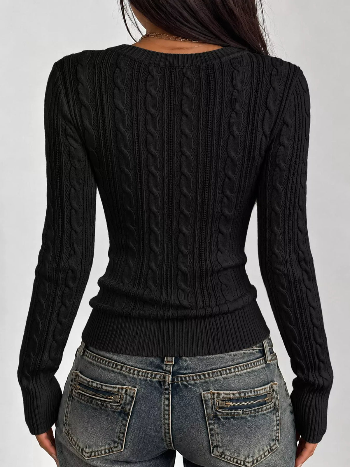 Women's Slim-Fit Cable-Knit Deep V-Neck Sweater — photo 15