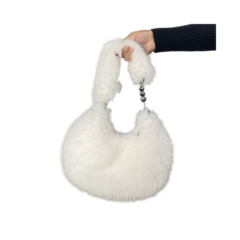 Plush Bucket Crossbody Bag – Adjustable Strap, Clasp Closure