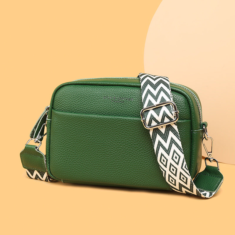 Rhombus Embroidered Crossbody Bag - Genuine Leather Small Square Shoulder Bag