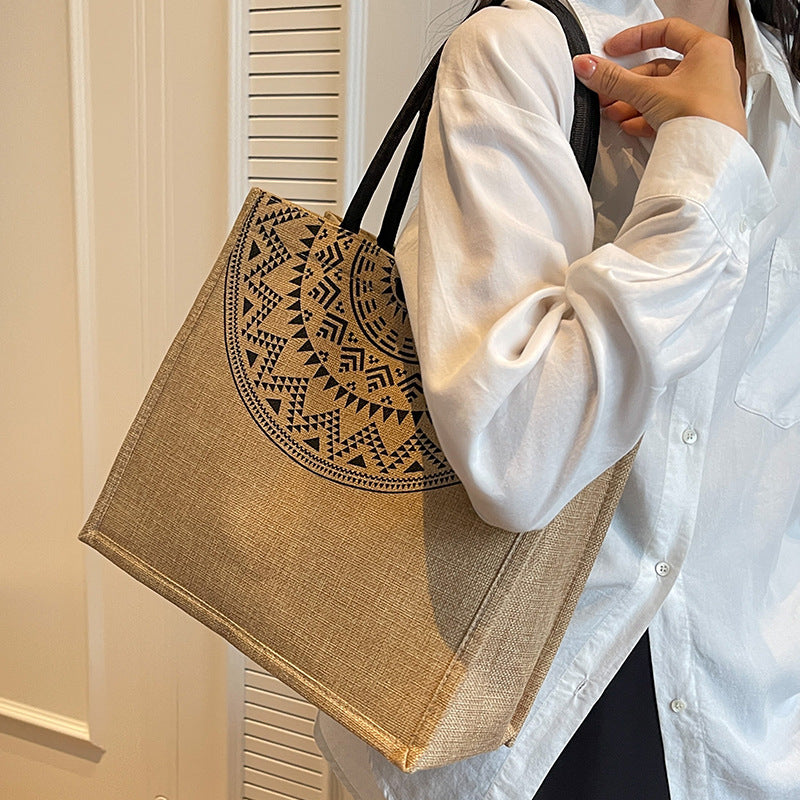 Women's Ethnic Style Tote Bag - Cotton Canvas Shoulder Bag for College & Everyday Use