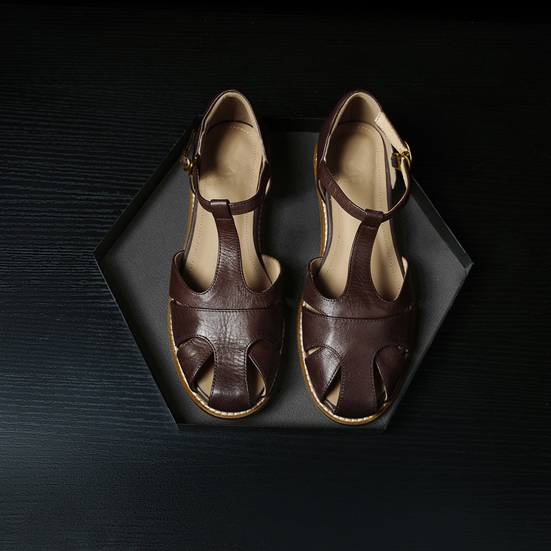 Full Grain Leather T-Strap Fisherman Sandals