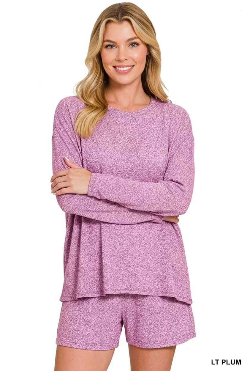 Soft Melange Long Sleeve Tee and Shorts Set