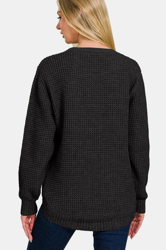 Another view: High-Low Long Sleeve Waffle Sweater
