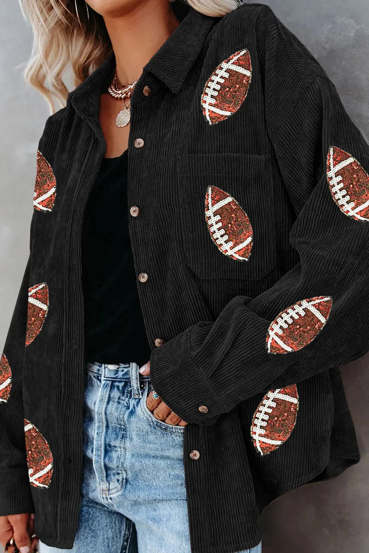 Sequin Football Button Up Long-Sleeve Jacket