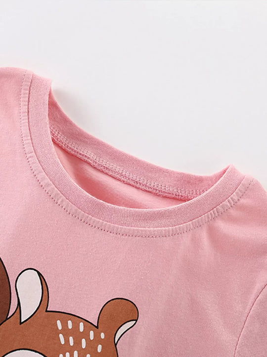 Another view: Kids’ Squirrel Graphic Cotton T-Shirt — Blush Pink