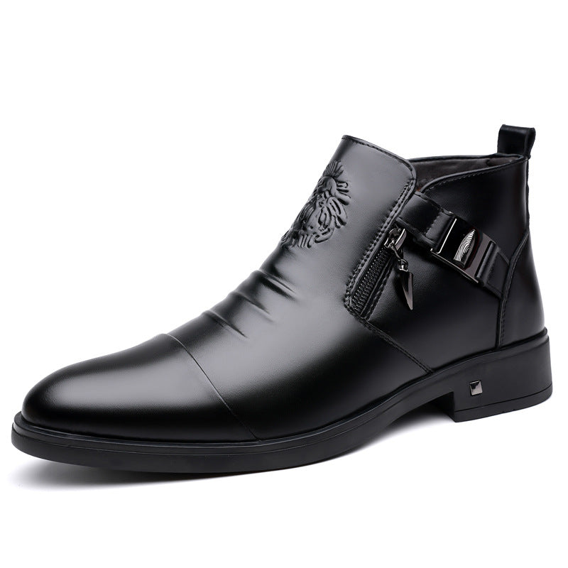 Men's Retro Wide-Fit Ankle Boots | Double-Layer Cowhide Leather Side Chain Boots