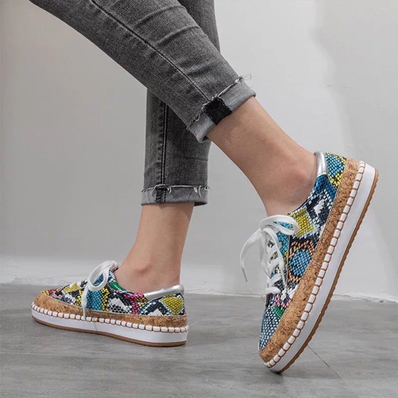 Women's Snake Print Platform Sneakers | Chunky Sole Slip-On Casual Shoes | PU Leather | EU 35-43