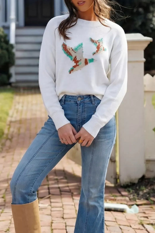 Another view: Drop Shoulder Round-Neck Long-Sleeve Sweater