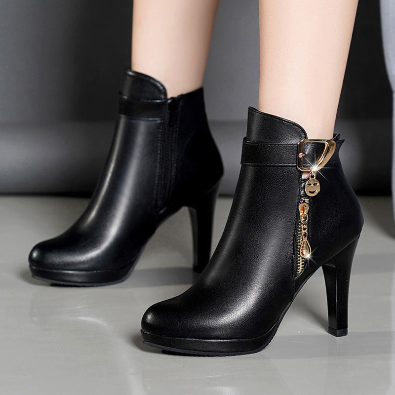 Women's Pointed-Toe Stiletto Boots | PU Leather High Heel Ankle Boots
