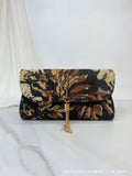 Embroidered Floral Evening Clutch Bag - Rhinestone Chain Shoulder Bag for Women