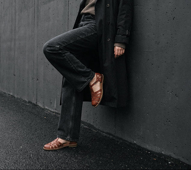 Washed Full Grain Leather Fisherman Sandals