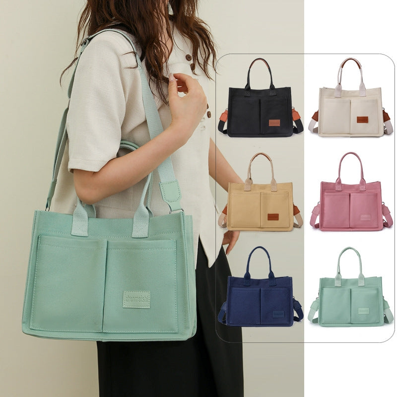 Women's Canvas Tote Bag Large Capacity Multi Pocket Shoulder Crossbody Messenger Bag