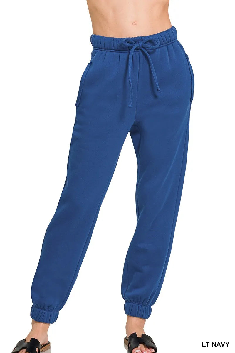 Fleece Drawstring Joggers with Pocket — Lt Navy