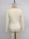 Women's apricot lace-trim tie-detail long-sleeve top
