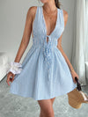 Thea Striped Pom-Pom Trim Tie Front Sleeveless Mini Dress — product view 3