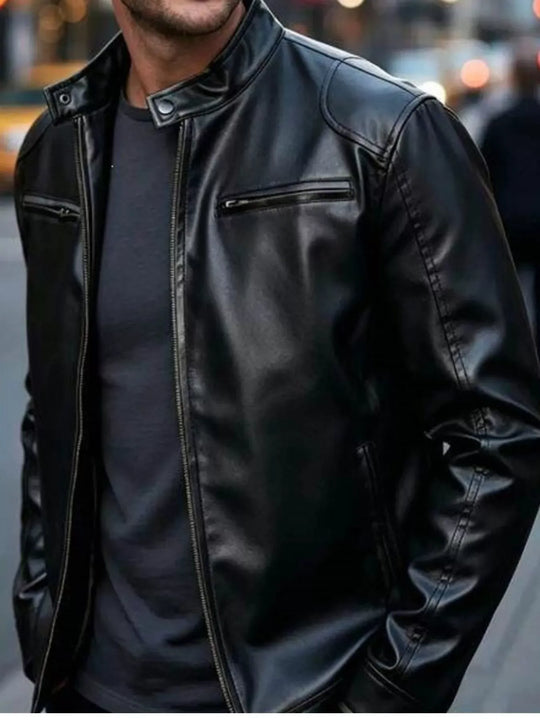 Another view: Men's Faux Leather Zip-Pocket Bomber