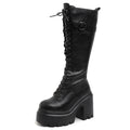 Women's Lace-Up Over-the-Knee Boots - High Heel Chunky Heel Round Toe Side Zipper