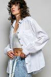 POL off-white washed textured cotton Western shirt