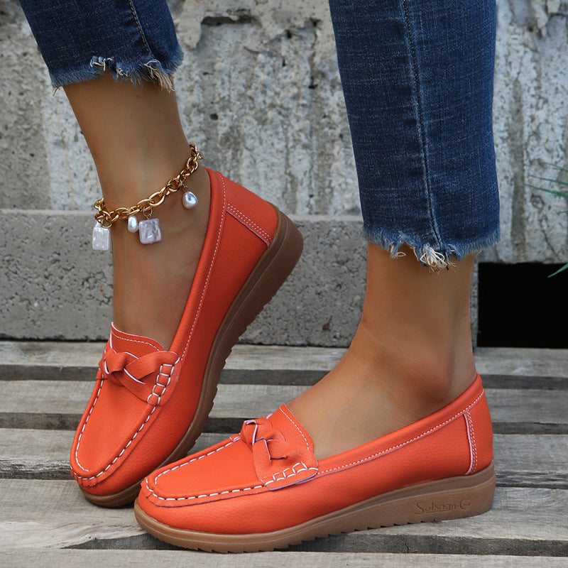 Women's Woven Flat Shoes | PU Upper Slip-On Round Toe Casual Flats