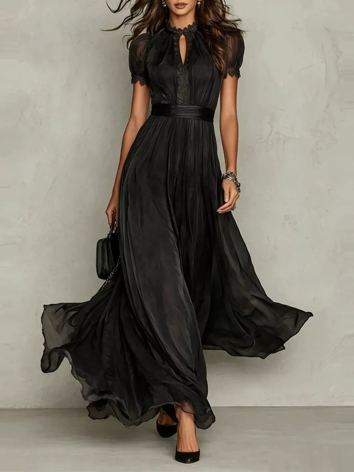 Mock-Neck Chiffon Keyhole Maxi Dress — photo 18