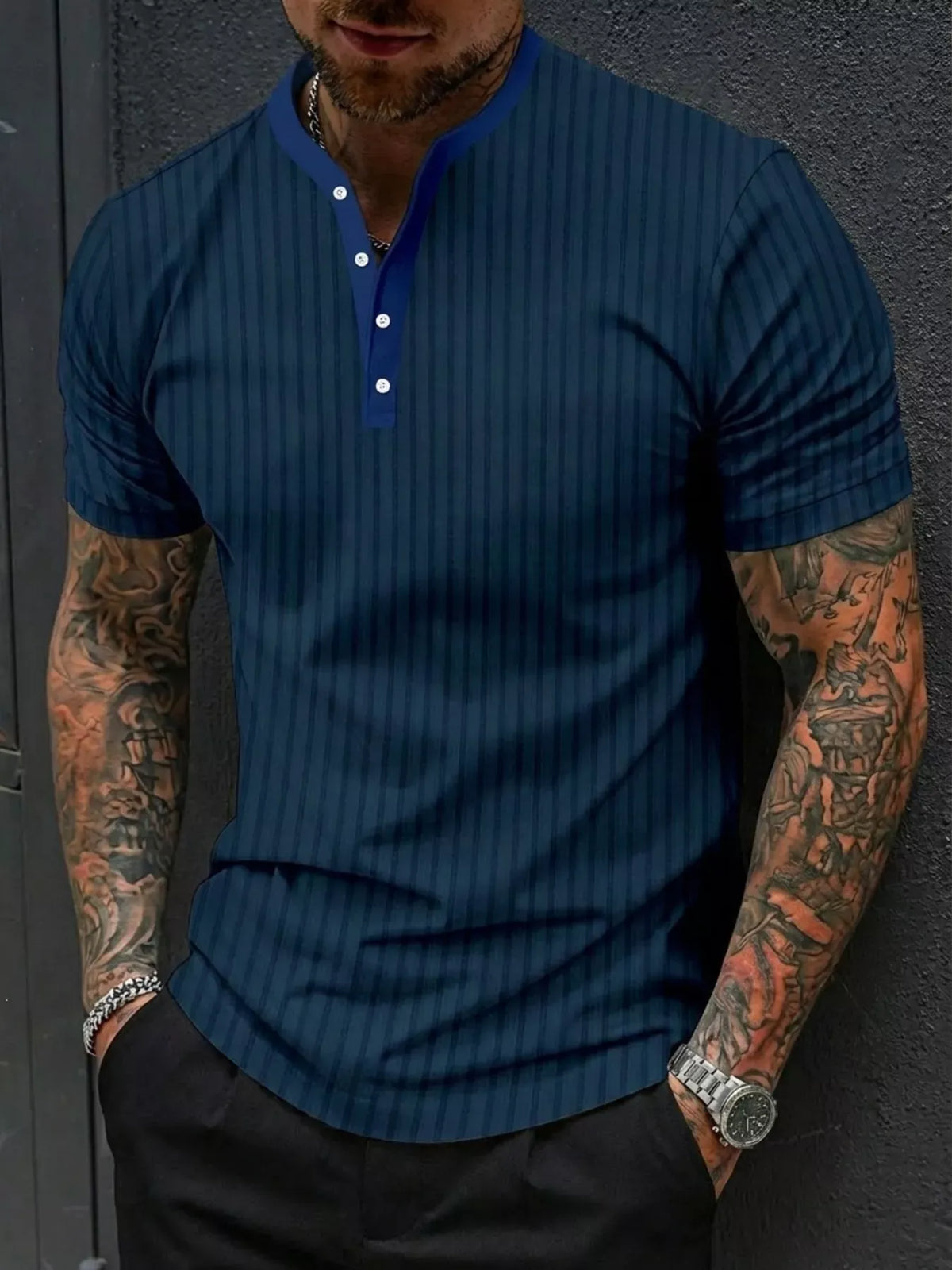 Men's Striped Short-Sleeve Cotton-Blend Top — photo 4
