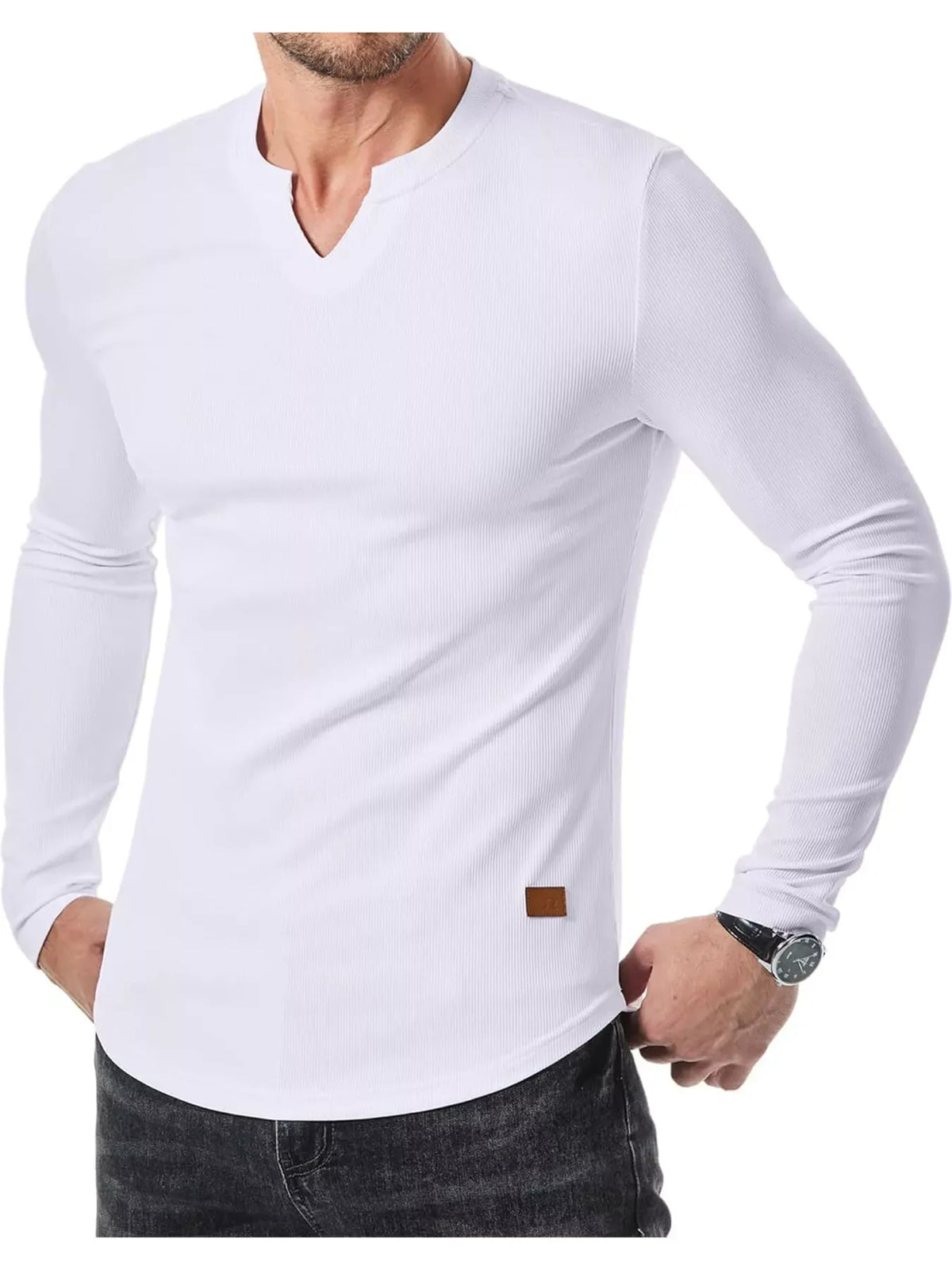 Men's Ribbed Slim-Fit Long-Sleeve Henley — photo 2