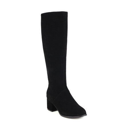 Women's Suede Chunky Mid-Heel Boots | Retro High Shaft Ankle Boots | Black Brown