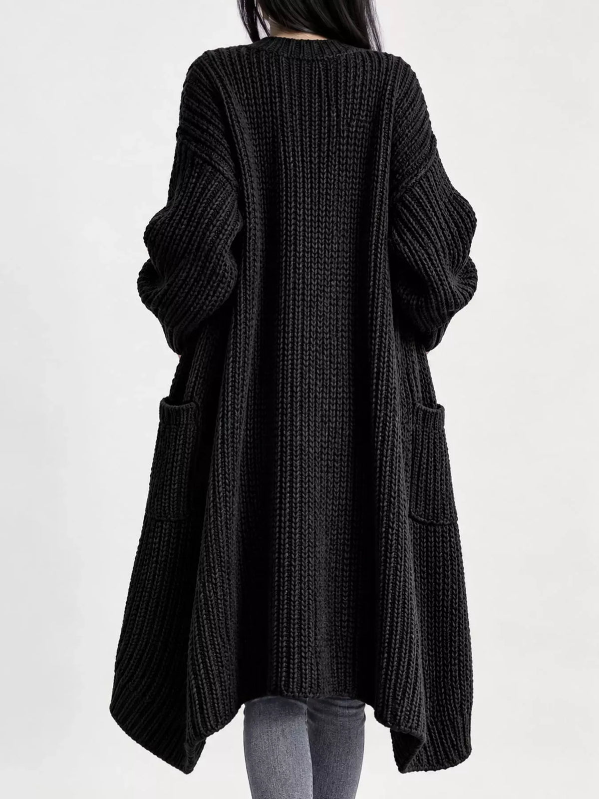 Oversized Openwork Longline Cardigan with Pockets — photo 22