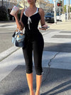 Black contrast-lace tie-front capri jumpsuit