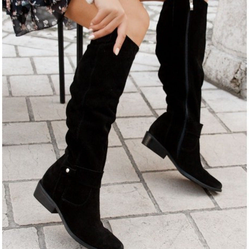 Premium Suede Over-the-Knee Boots - Side Zip Low Heel Women's Boots
