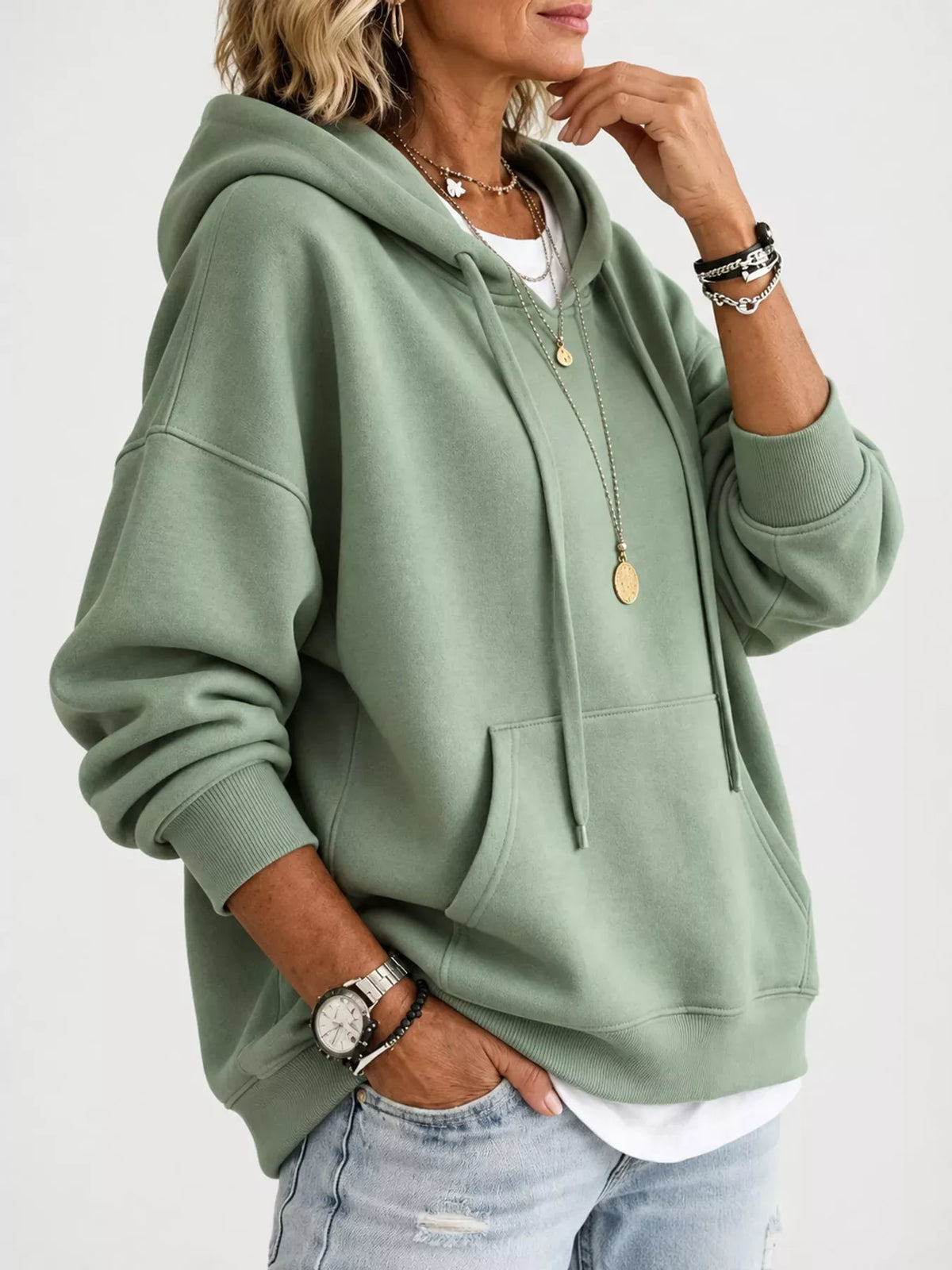 Relaxed Drop-Shoulder Drawstring Hoodie — photo 6