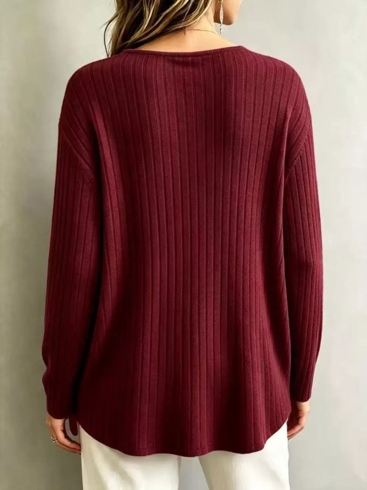 Women's Ribbed V-Neck Long-Sleeve Top — photo 3