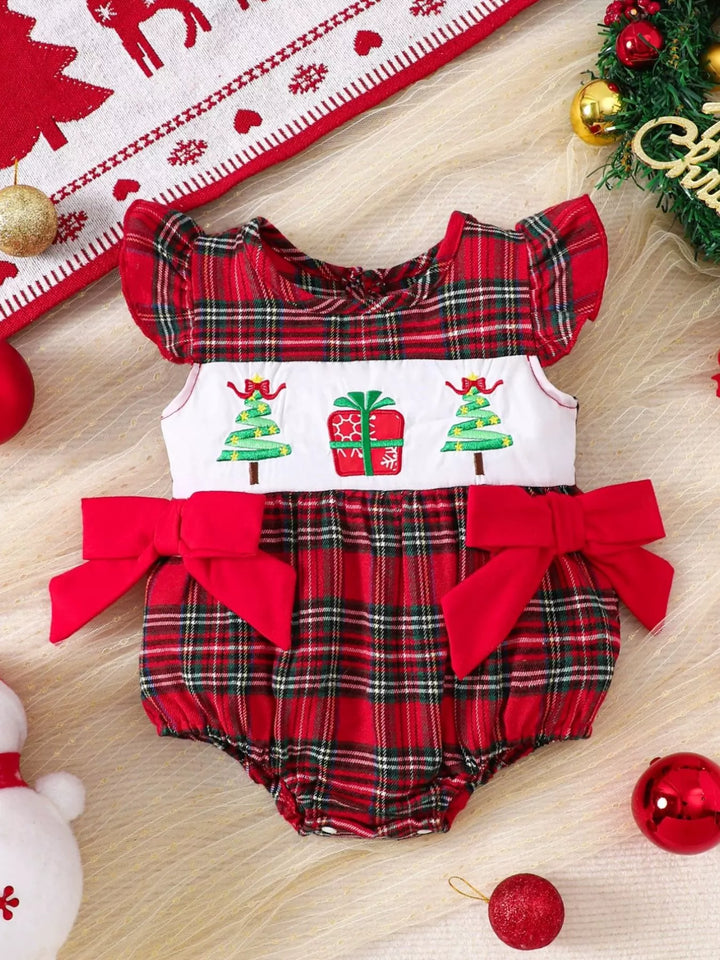 Sunny Days Christmas Plaid Ruffle Sleeve One-Piece — product view 1