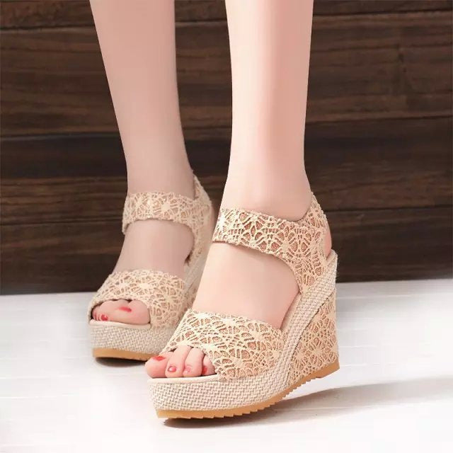 Women's Cutout Platform Sandals | Waterproof Open-Toe Cowhide Heels