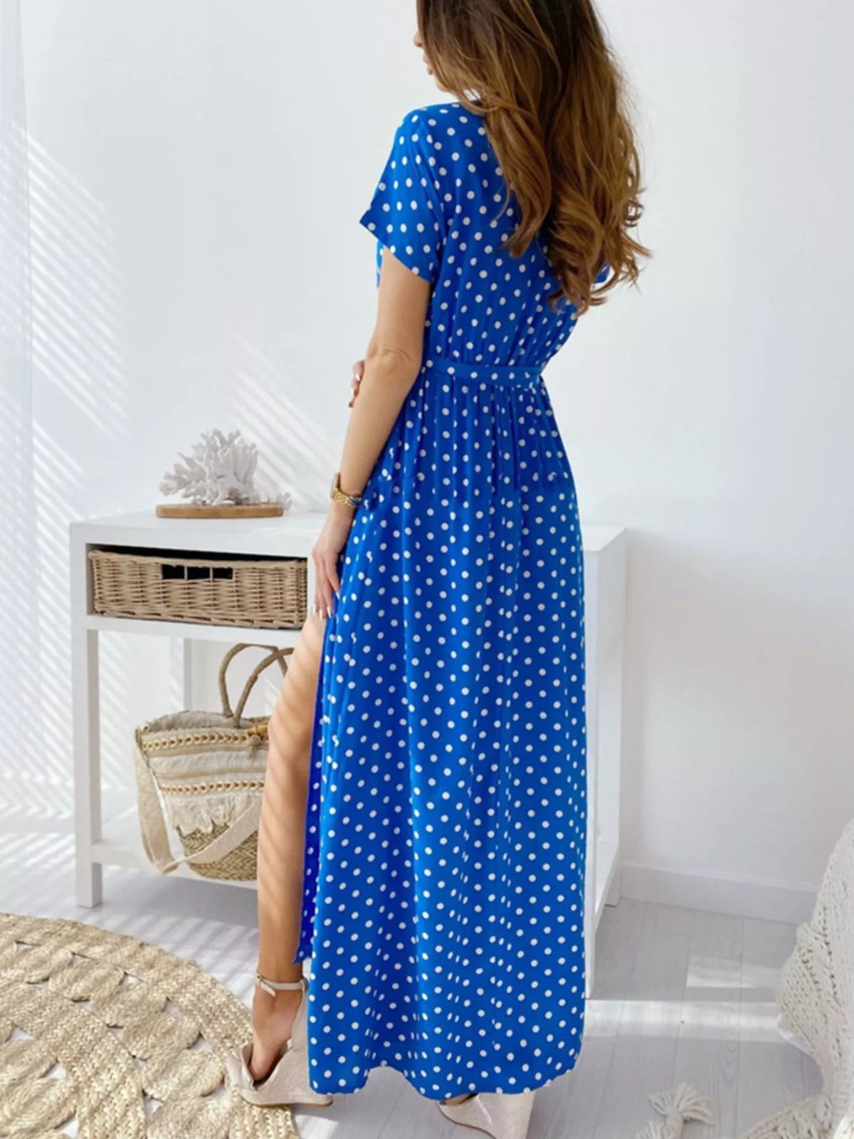 Polka-Dot Surplice Maxi Dress