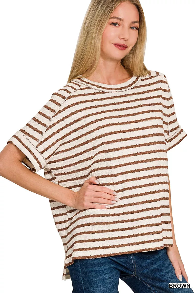 Stripe Jacquard Round-Meck Tee