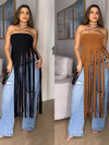 Black or caramel tassel-fringe bandeau top