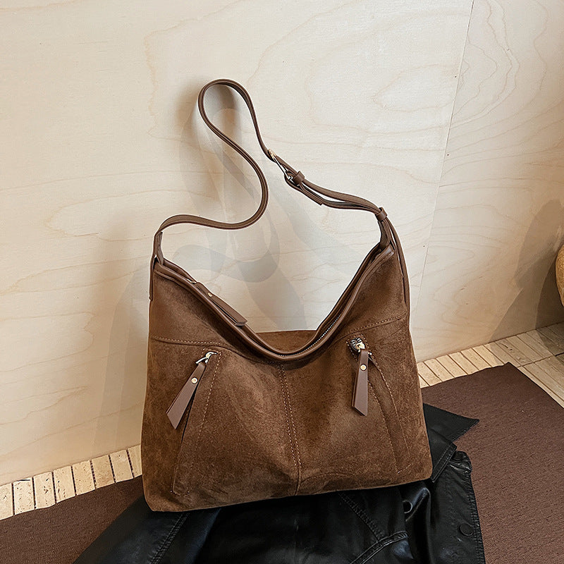 Large Capacity Women's Suede Bucket Bag – Winter Commuter Shoulder Bag
