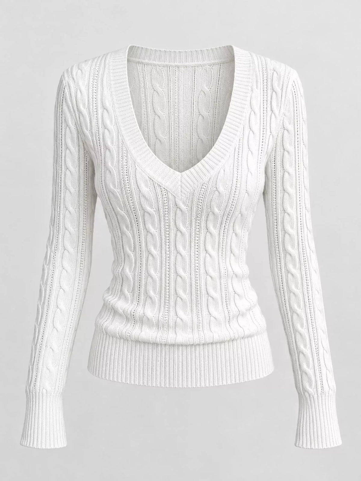 Women's Slim-Fit Cable-Knit Deep V-Neck Sweater — photo 6