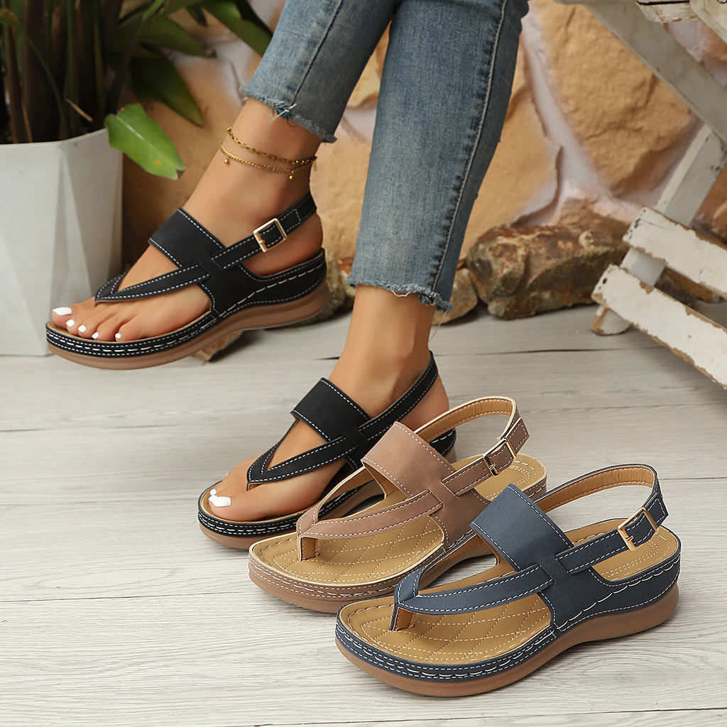 Women's Plus Size Roman Buckle Sandals - Lightweight Non-Slip Flip Flops