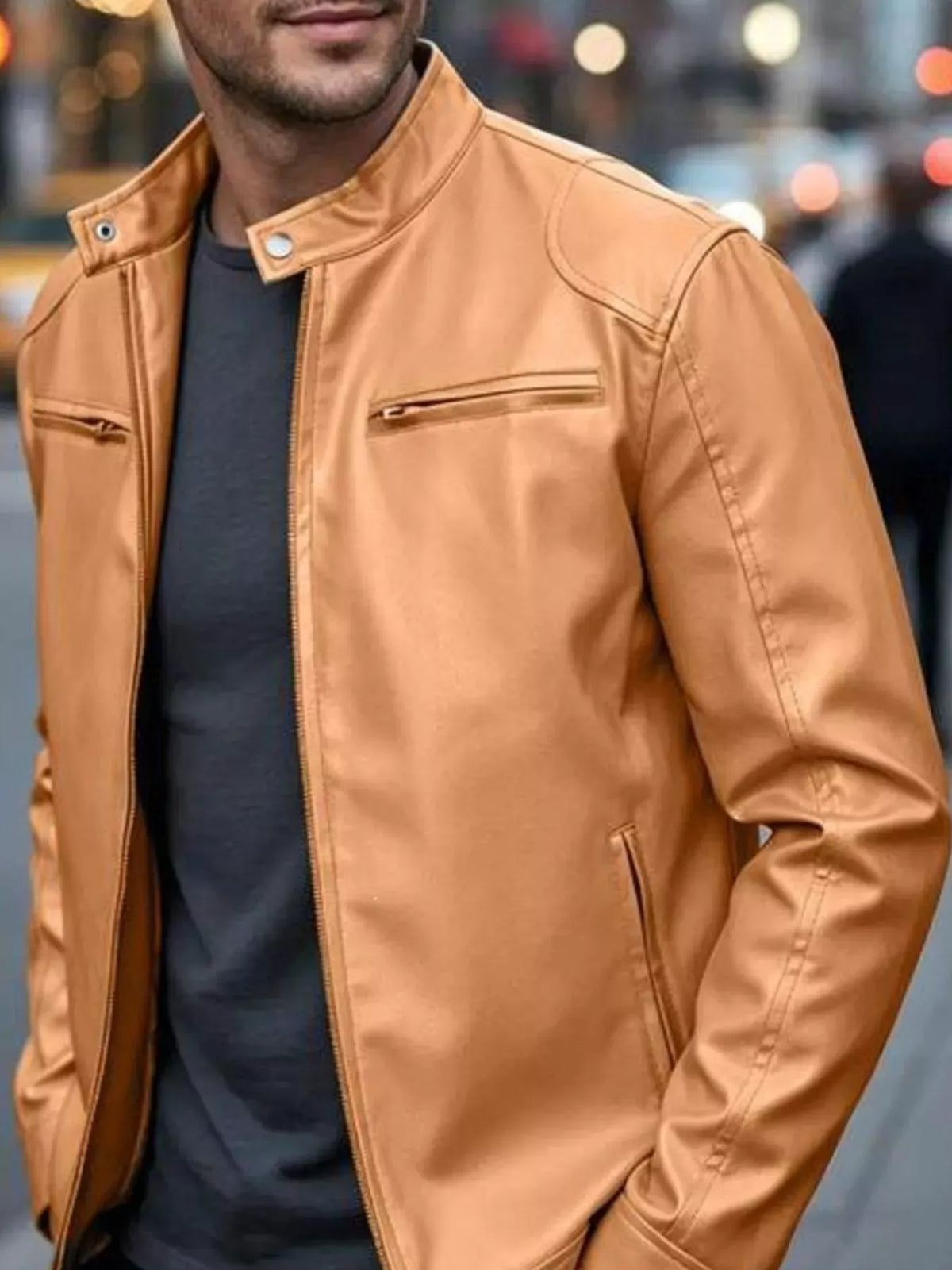 Men's Faux Leather Zip-Pocket Bomber — photo 37