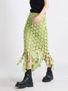Cascading disc-fringe asymmetrical midi skirt